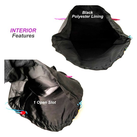 Embroidery Black Backpack Red Blue Boho Geometric Shapes FloralBird Shoulder Bag - Picture 10 of 12